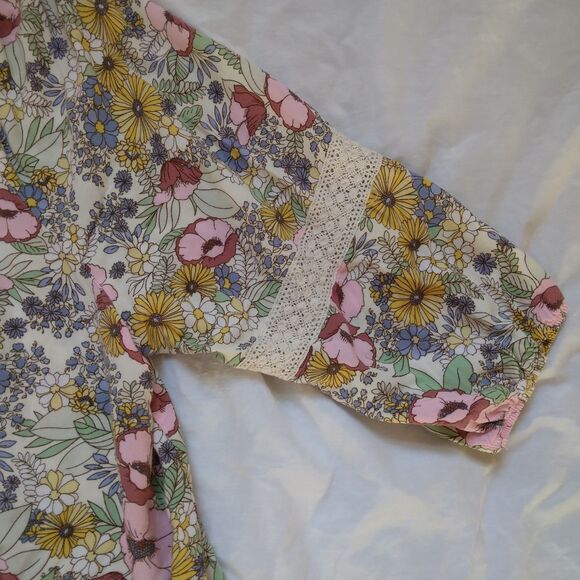 Floral Pop Over Button Blouse Peasant Cottagecore Boho 3/4 Sleeve Womens Size 2X - Picture 7 of 13